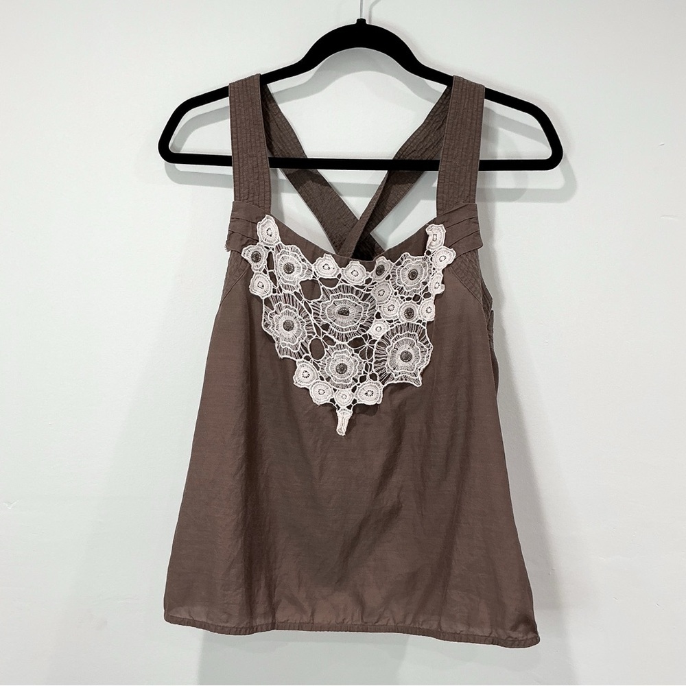 Anthropologie Floreat Brown Crochet Top